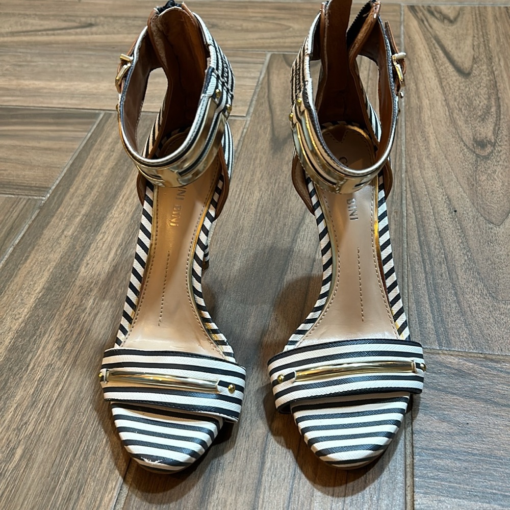 GIANNI BINI Stilleto 4 inches Stripe Black/White size 6M - Picture 2 of 14